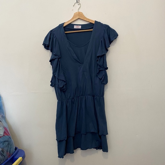 **$5 SALE** Allette Brooklyn Blue V-Neck Ruffle Mini Dress - Picture 1 of 4